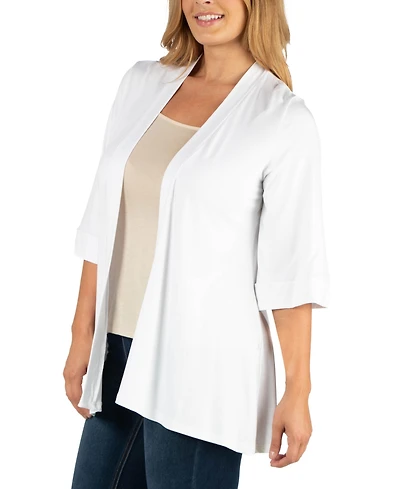 24Seven Comfort Apparel Open Front Elbow Length Sleeve Plus Size Cardigan
