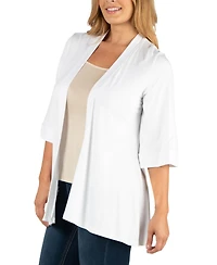 24Seven Comfort Apparel Open Front Elbow Length Sleeve Plus Size Cardigan