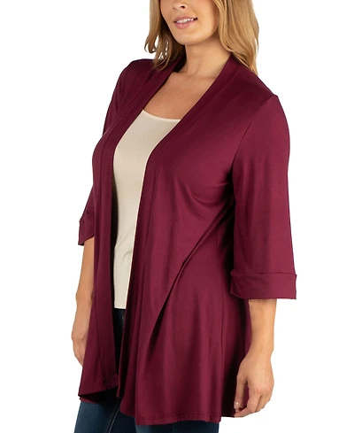 24Seven Comfort Apparel Open Front Elbow Length Sleeve Plus Cardigan