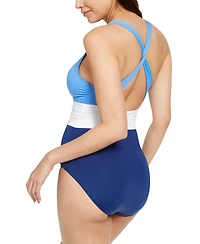 Lauren Ralph Lauren Colorblocked Halter Tummy-Control One-Piece Swimsuit