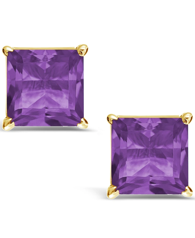 Princess-cut Gemstone Stud Earrings 14K Yellow Gold