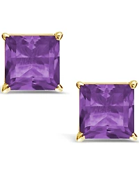 Princess-cut Gemstone Stud Earrings 14K Yellow Gold