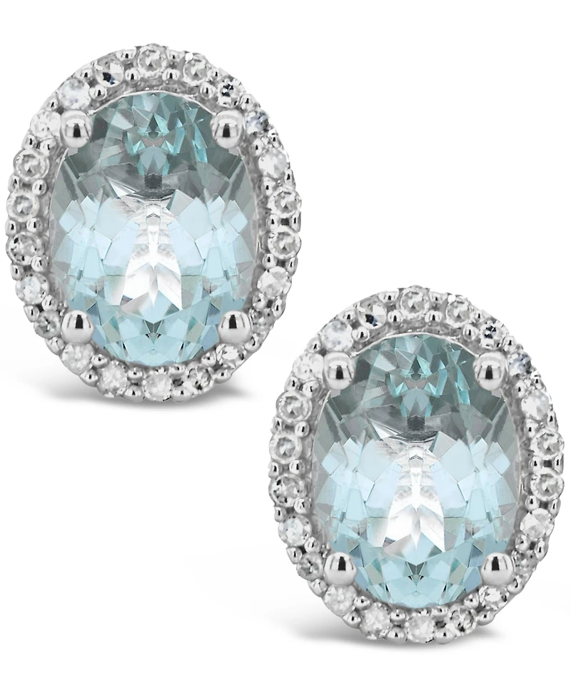 Aquamarine (2-1/10 ct. t.w.) and Diamond (1/5 ct. t.w.) Stud Earrings in Sterling Silver