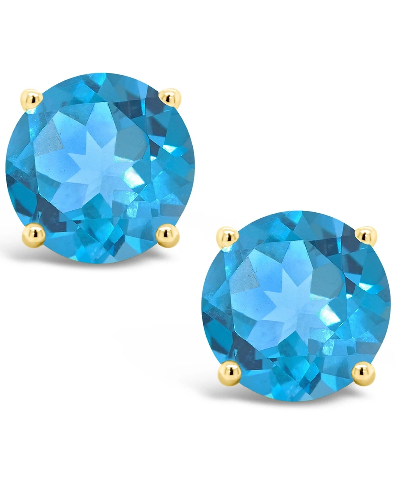 Round-Cut Gemstone Stud Earrings 14K Yellow Gold