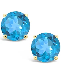 Round-Cut Gemstone Stud Earrings 14K Yellow Gold