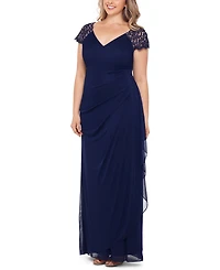 Xscape Plus Lace-Shoulder Gown