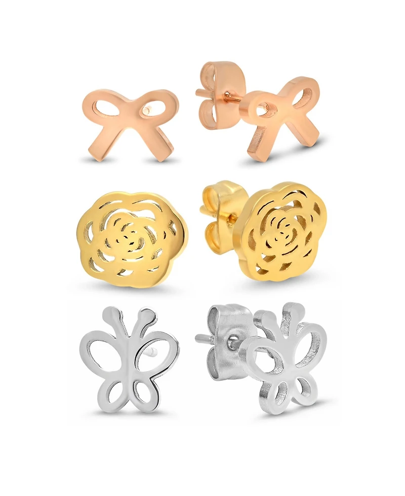 Steeltime Ladies Tri Colored Earring Set, 3 Piece