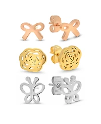 Steeltime Ladies Tri Colored Earring Set, 3 Piece