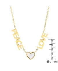 Steeltime 18K Gold Plated Stainless Steel Peace Love Drop Necklace with Heart Charm