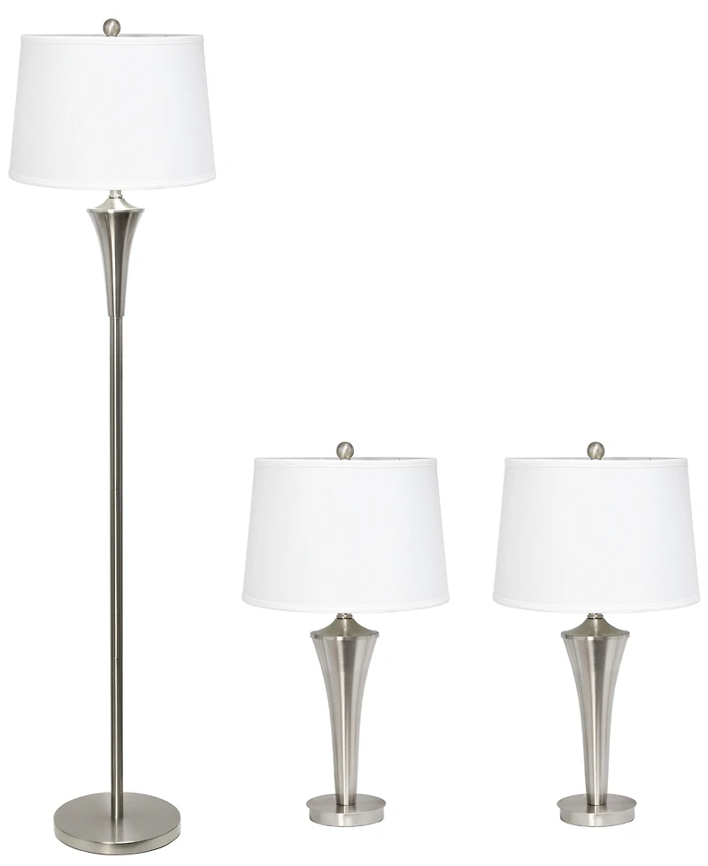 Elegant Designs Tapered 3 Pack Lamp Set 2 Table Lamps, 1 Floor Lamp with White Shades