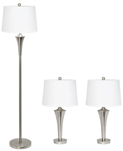Elegant Designs Tapered 3 Pack Lamp Set 2 Table Lamps, 1 Floor Lamp with White Shades