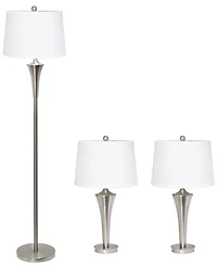 Elegant Designs Tapered 3 Pack Lamp Set 2 Table Lamps, 1 Floor Lamp with White Shades