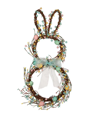 Glitzhome Easter Bunny Shaped Wreath with Eggs Satin Ribbon Bow