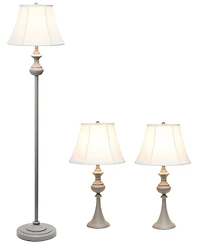 Elegant Designs Traditionally Crafted 3 Pack Lamp Set 2 Table Lamps, 1 Floor Lamp Shades