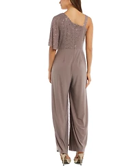 R & M Richards One-Shoulder Metallic Jumpsuit