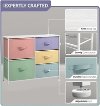 Sorbus Dresser with 5 Drawers - Storage Chest Organizer with Steel Frame, Wood Top, Handles, Fabric Bins