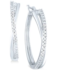 Diamond Small Crossover Hoop Earrings (1/10 ct. t.w.) in Sterling Silver, 0.95"
