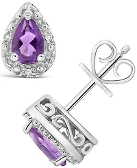 Gemstone and Diamond Accent Stud Earrings Sterling Silver