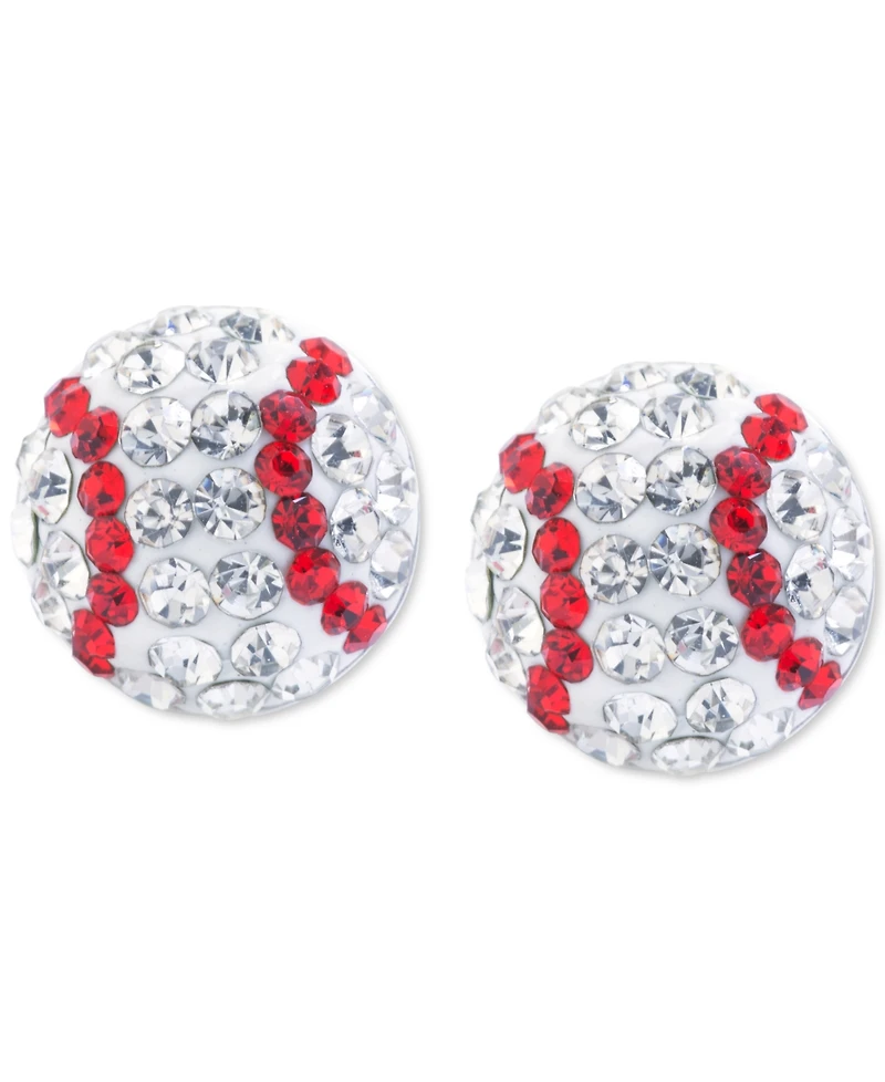 Pave Baseball Stud Earrings in Sterling Silver