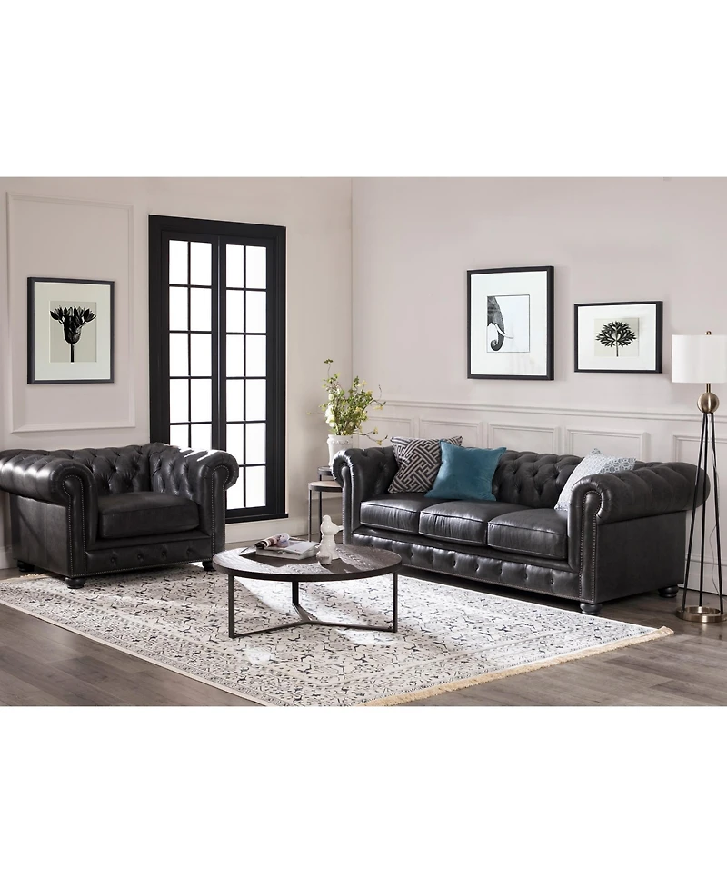 Alexandon Leather Chesterfield Tufted Sofa with Roll Arm