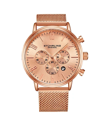 Stuhrling Men's Rose Gold Mesh Stainless Steel Bracelet Watch 48mm