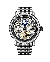 Stuhrling Men's Black - Silver Tone Stainless Steel Bracelet Watch 49mm