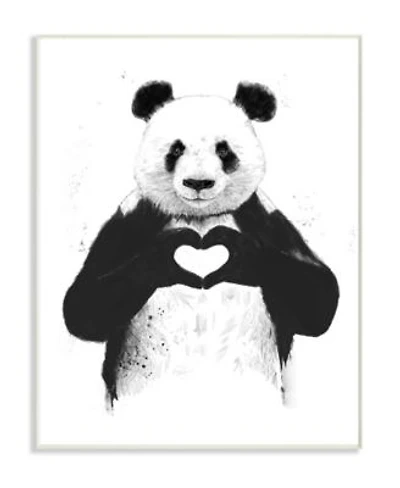 Stupell Industries Black White Panda Bear Making A Heart Ink Illustration Wall Plaque Art Collection