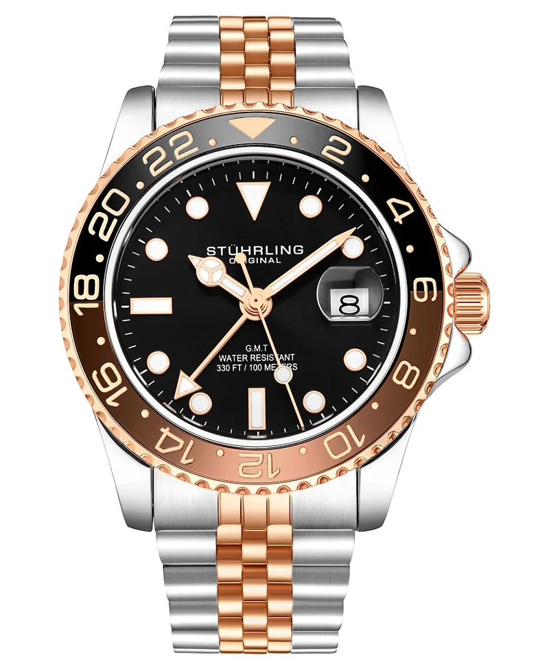 Stuhrling Men's Rose Gold, Silver Tone Stainless Steel Bracelet Watch 42mm