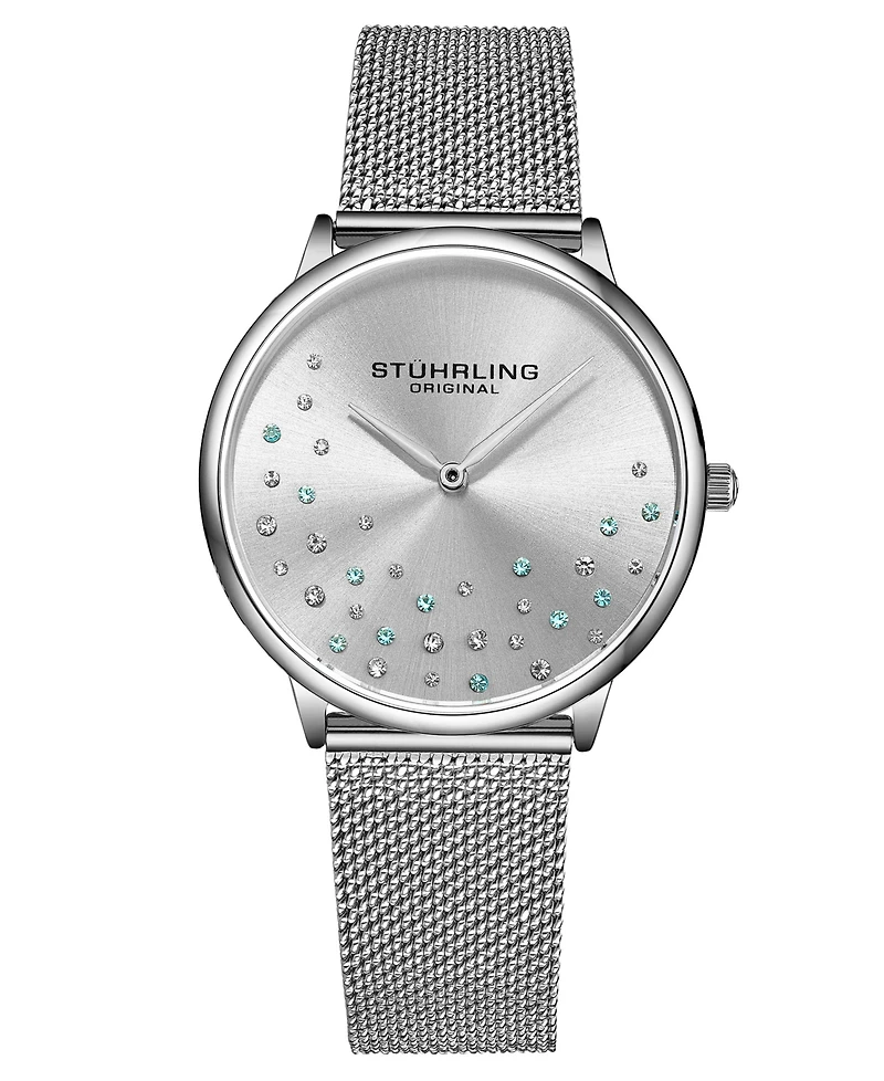 Stuhrling Women's Silver Tone Mesh Stainless Steel Bracelet Watch 38mm