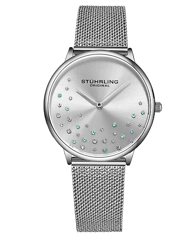 Stuhrling Women's Silver Tone Mesh Stainless Steel Bracelet Watch 38mm