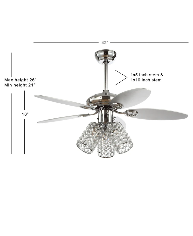 Kris 42" 3-Light Crystal Led Ceiling Fan with Remote