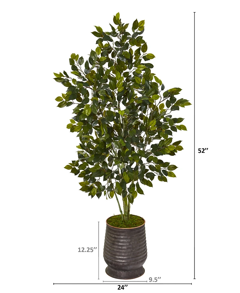 Nearly Natural 52in. Ficus Artificial Tree in Ribbed Metal Planter
