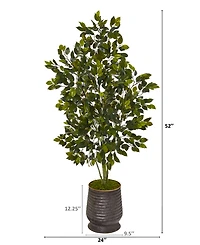 Nearly Natural 52in. Ficus Artificial Tree in Ribbed Metal Planter