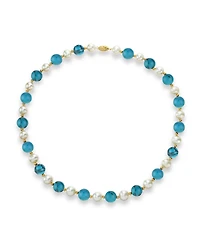 White Freshwater Cultured Pearl (9-9.5mm) with Turquoise Howlite (10mm), and Gold Beads (3mm) 18" Necklace in 14k Yellow Gold