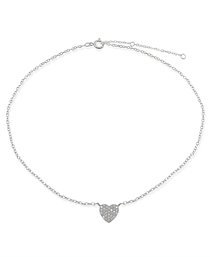 Cubic Zirconia Pave Heart Ankle Bracelet in Sterling Silver
