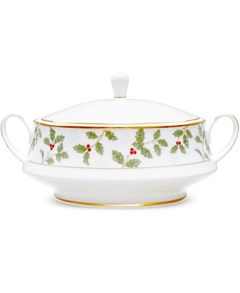 Noritake Holly & Berry Gold Covered Vegetable Bowl