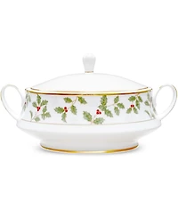 Noritake Holly & Berry Gold Covered Vegetable Bowl