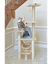 Armarkat 65" Real Wood Cat Tree with Sisal Rope, Hammock, and Soft-Side Playhouse - Model A6501