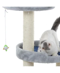 Armarkat Three-Level Real Wood Compact Scratcher, X2905, Gray W Plush Perch
