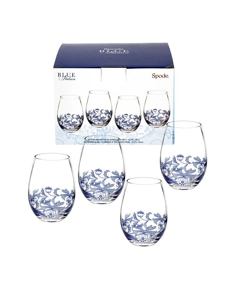 Spode Blue Italian Stemless Wine Glasses, Set of 4