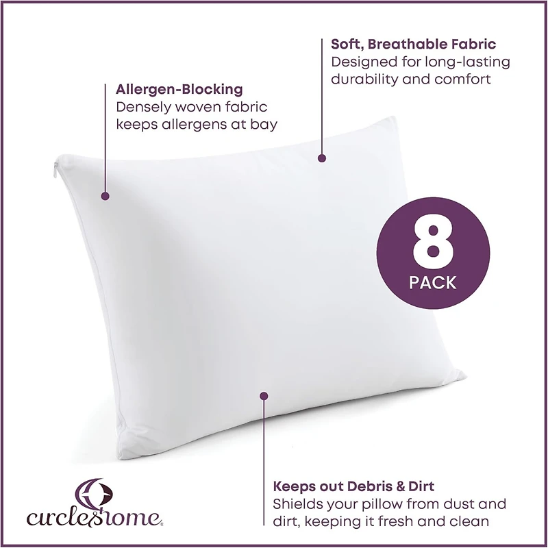 Circles Home 100% Cotton Breathable Pillow Protector with Zipper – White ( Pack