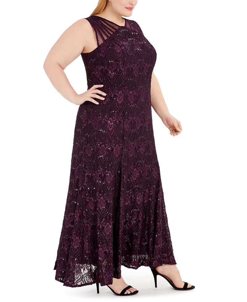 R & M Richards Plus Sequin Lace Gown