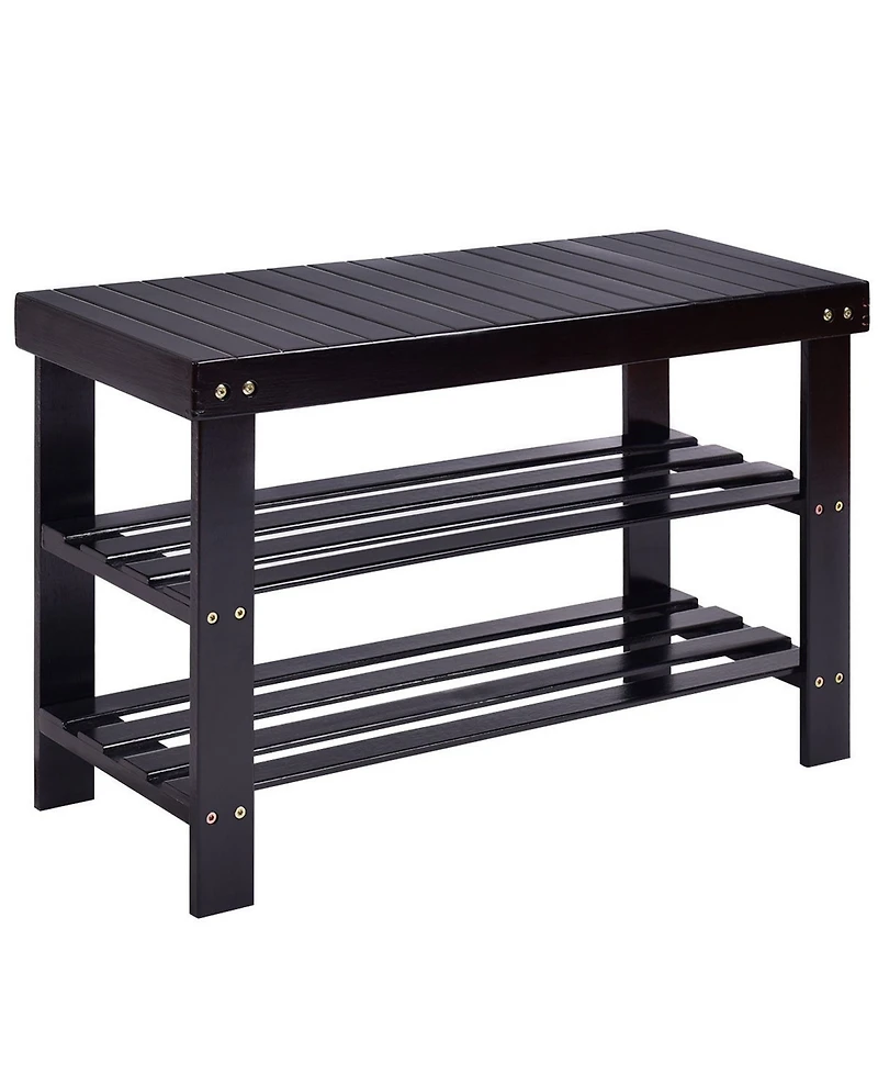 3 Tier Bamboo Shoe Rack Bench Storage Shelf Organizer Entryway Home
