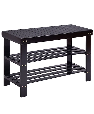 3 Tier Bamboo Shoe Rack Bench Storage Shelf Organizer Entryway Home