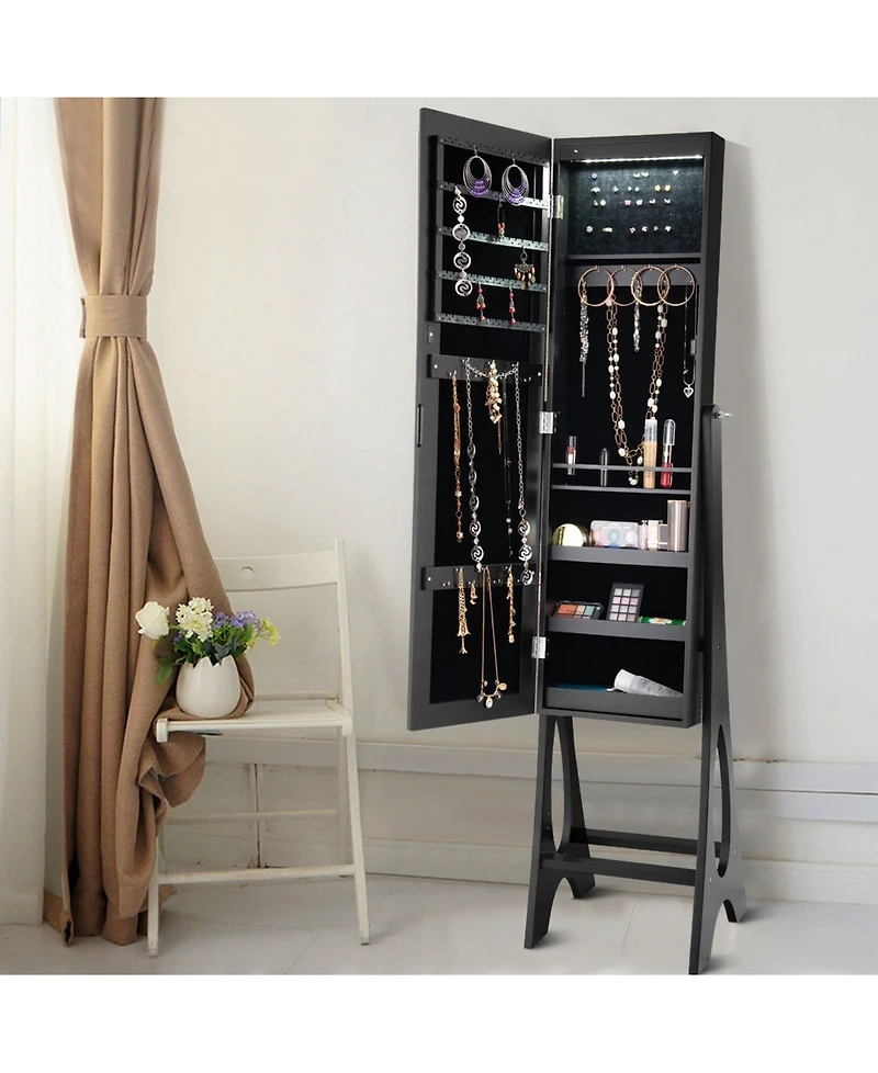 Costway Led Jewelry Cabinet Organizer Bevel Edge Mirrored Standing
