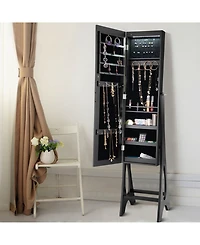 Costway Led Jewelry Cabinet Organizer Bevel Edge Mirrored Standing