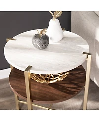 Southern Enterprises Valera Round End Table with Faux Marble Top