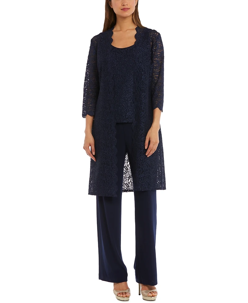 R & M Richards Petite 3-Pc. Sequined-Lace Jacket, Top & Pants