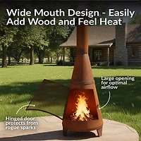 Outdoor Backyard Large Freestanding Oxidized Steel Wood-Burning Fire Pit Chiminea - 70" - Rust Finish