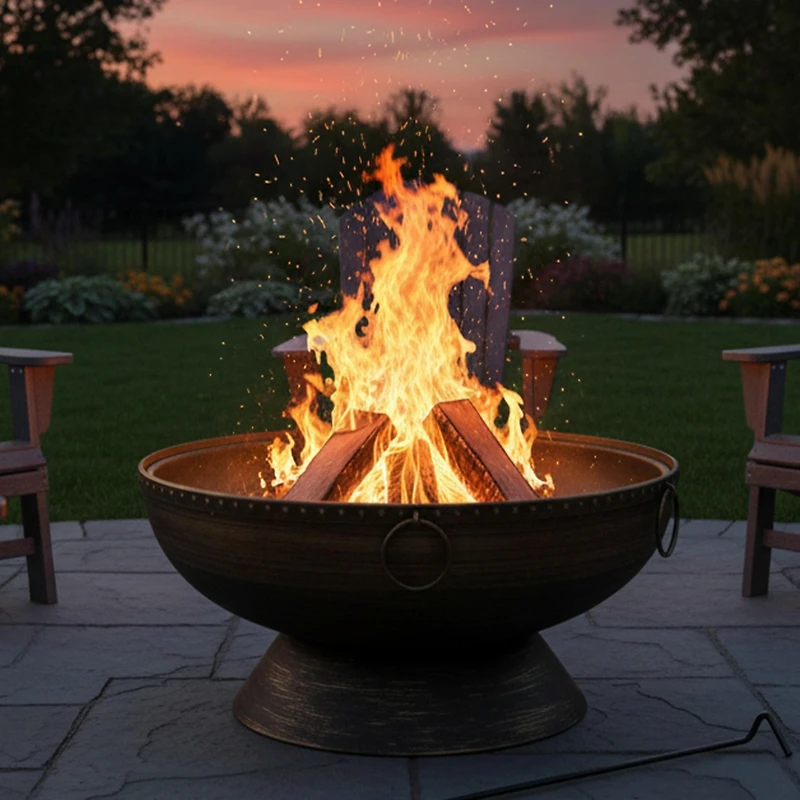 Outdoor Camping or Backyard Large Fire Pit Bowl with Spark Screen, Log Poker, and Metal Wood Grate - 30" - Bronze